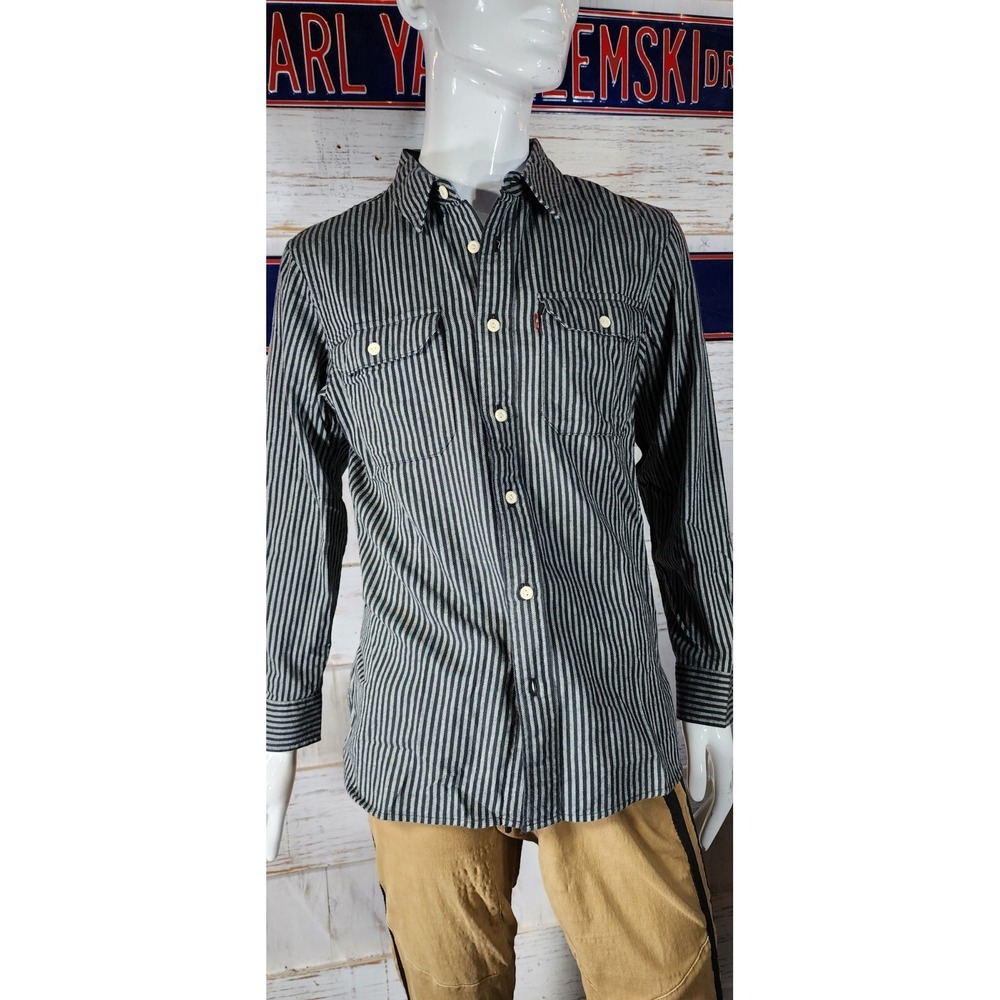 rail road  Striped Denim Button Shirt  Gray White HONG KONG @26